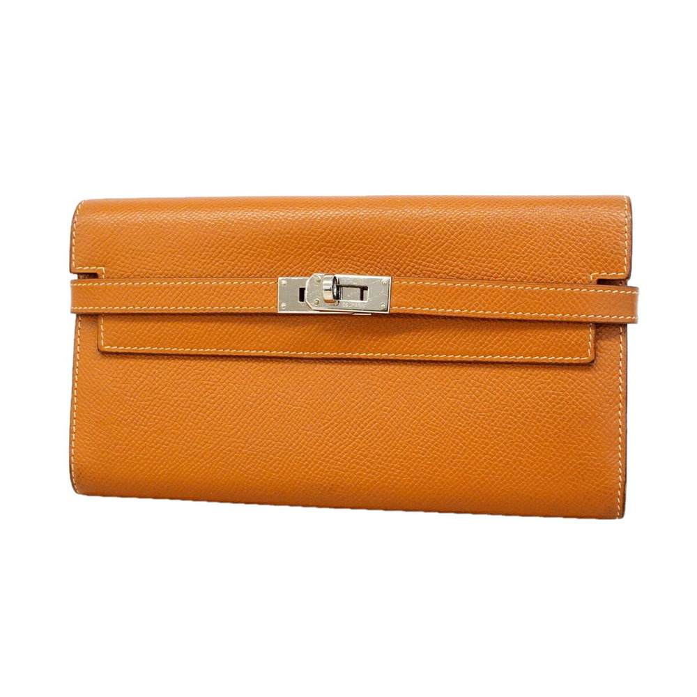Hermes Kelly Long Wallet, Veau Epsom Leather, Gold, □P Stamp, Men's/Women's